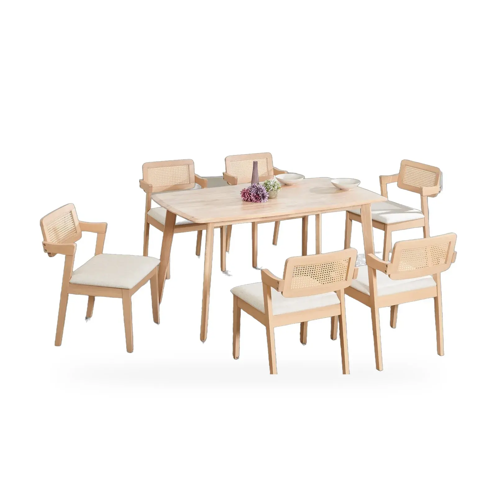 Lily White dining set with rattan-back chairs