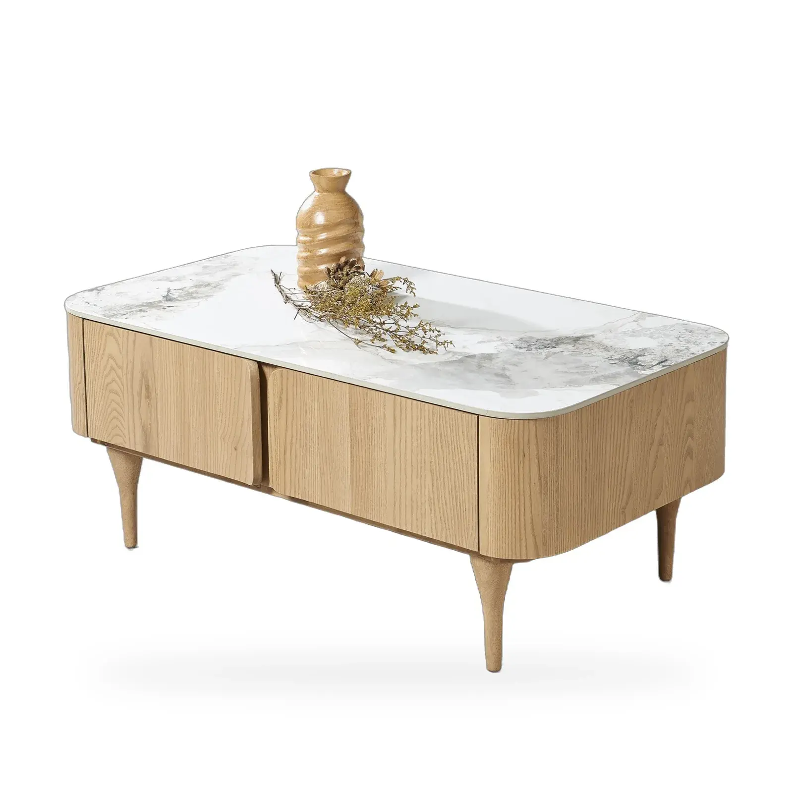 Oak coffee table with marble-look top