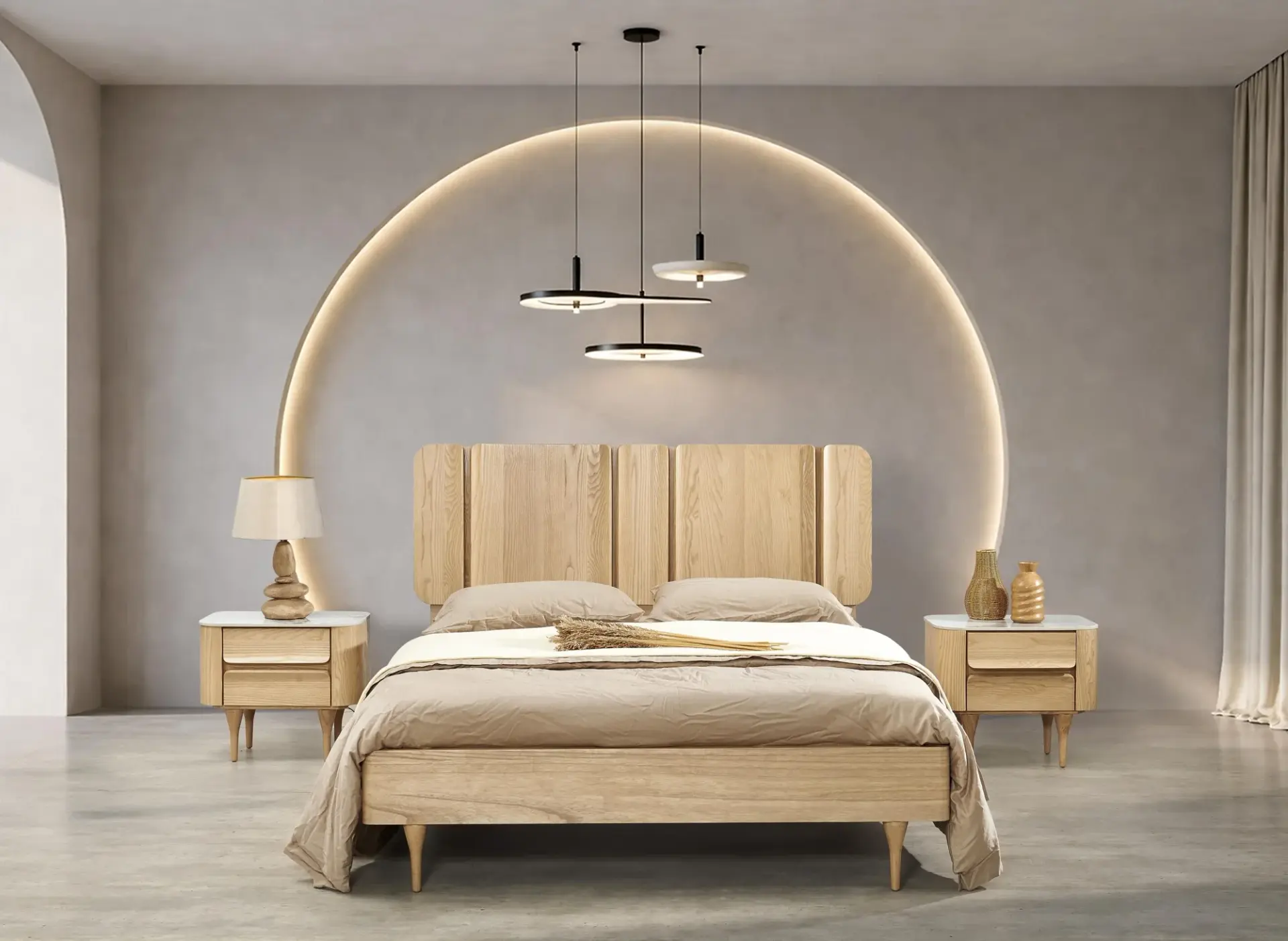 Light oak queen bed